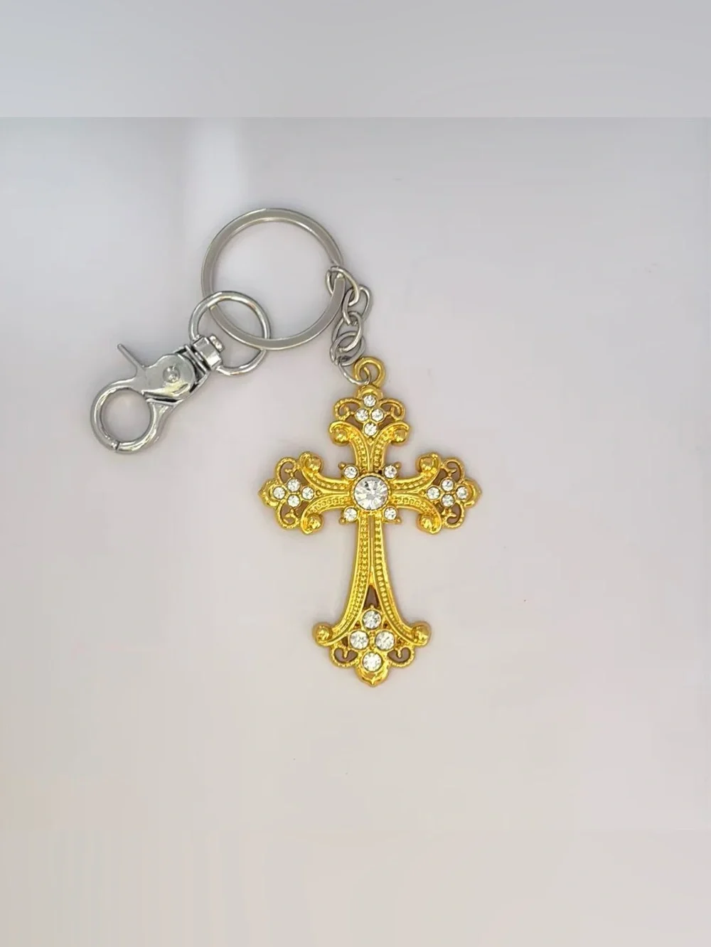 CZ Cross Keychain Charm for Men Women Car Keychain Key Ring Bag Charm